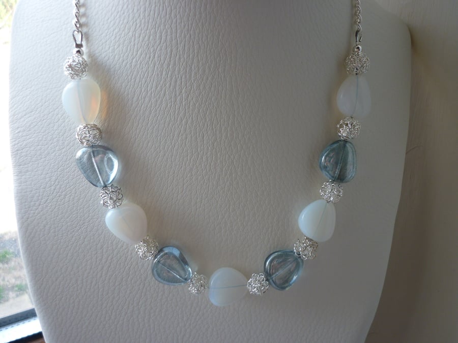CHUNKY SKY BLUE, WHITE OPAL AND SILVER NECKLACE. - Folksy