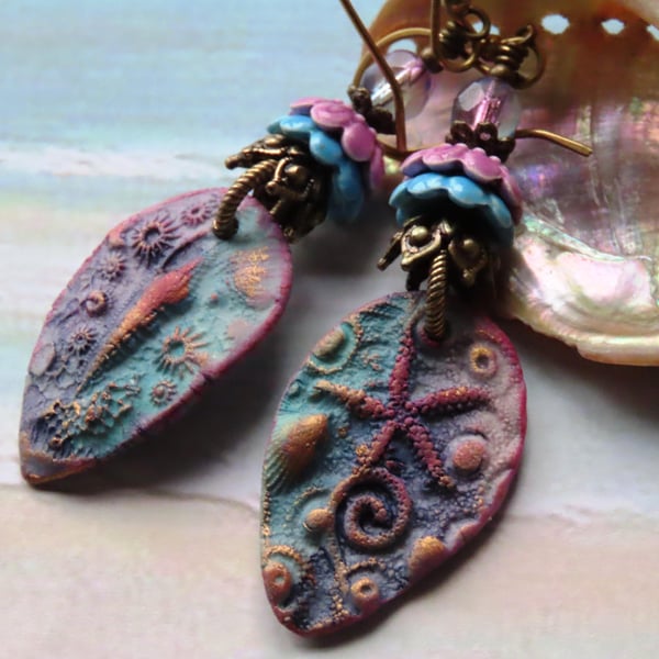 Artisan "Sea Creatures" Ceramic Rustic Style Sea Themed Earrings