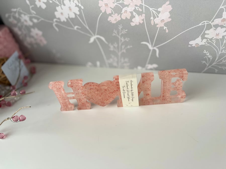 Glittery pink Handmade Home sign with love heart