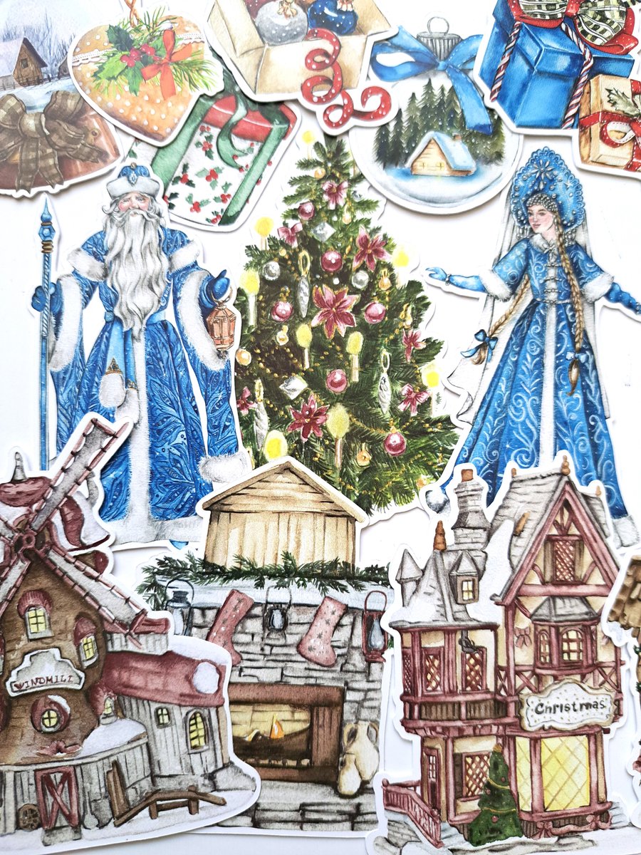 Vintage Christmas die cuts, ephemera card topper embellishments