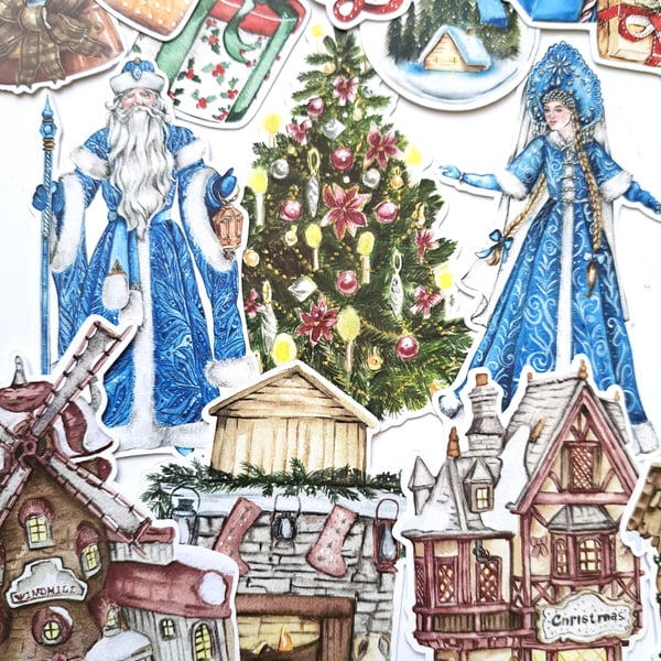 Vintage Christmas die cuts, ephemera card topper embellishments
