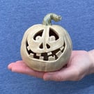 Carved Ceramic Pumpkin Halloween Decoration Tealight Lantern - Patrick