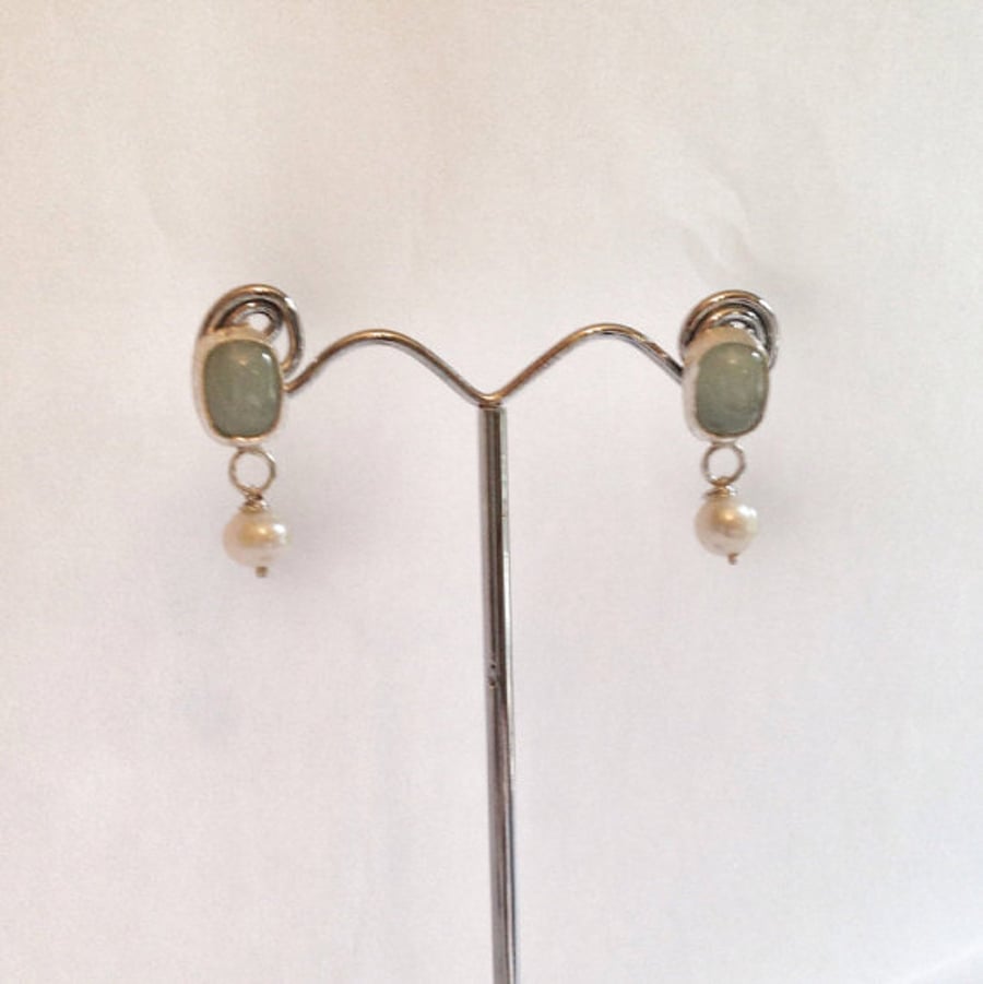 Aquamarine Earrings - Pearl Drop Earrings