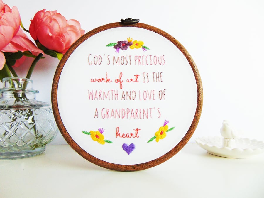 Religious Gift For Grandparents, Hand Embroidered Grandparents Gift 