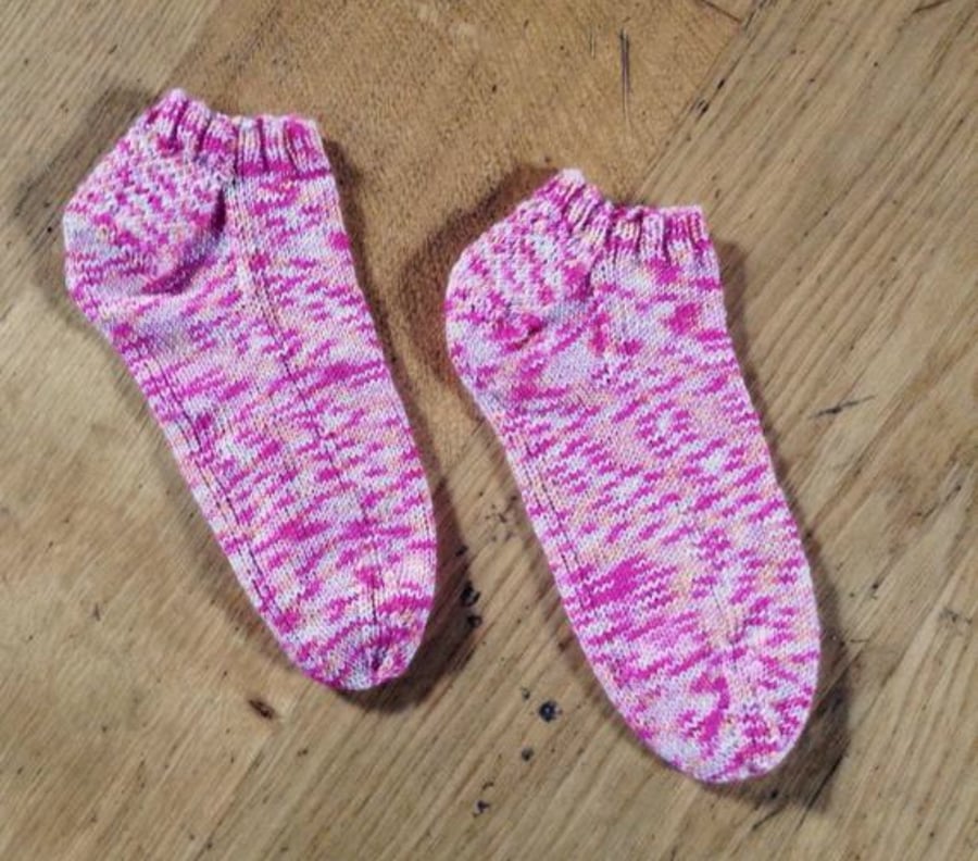 Pink Hand Knit Bamboo Trainer No Show Socks 