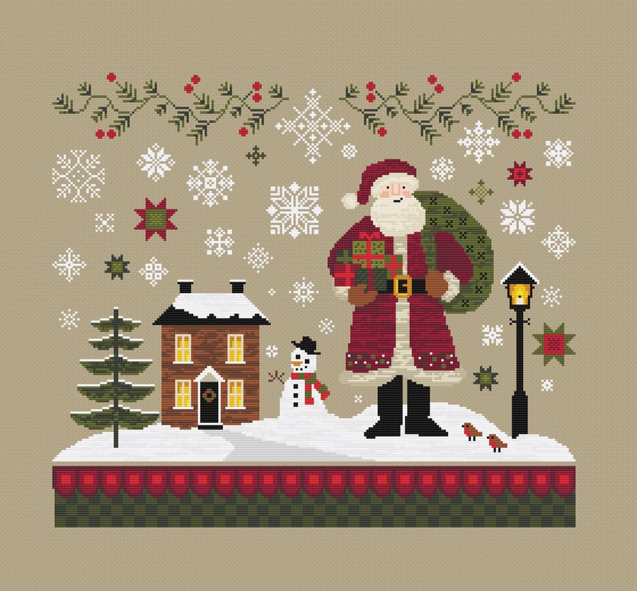 283 Cross Stitch Pattern Santa's Helper, Christmas Tree Primitive American