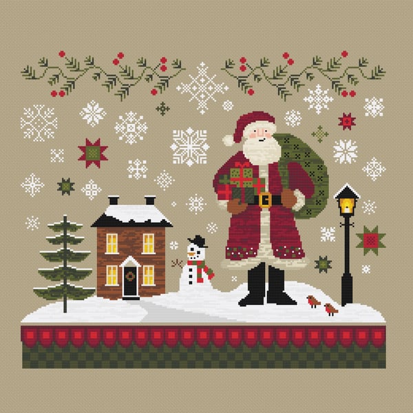 283 Cross Stitch Pattern Santa's Helper, Christmas Tree Primitive American
