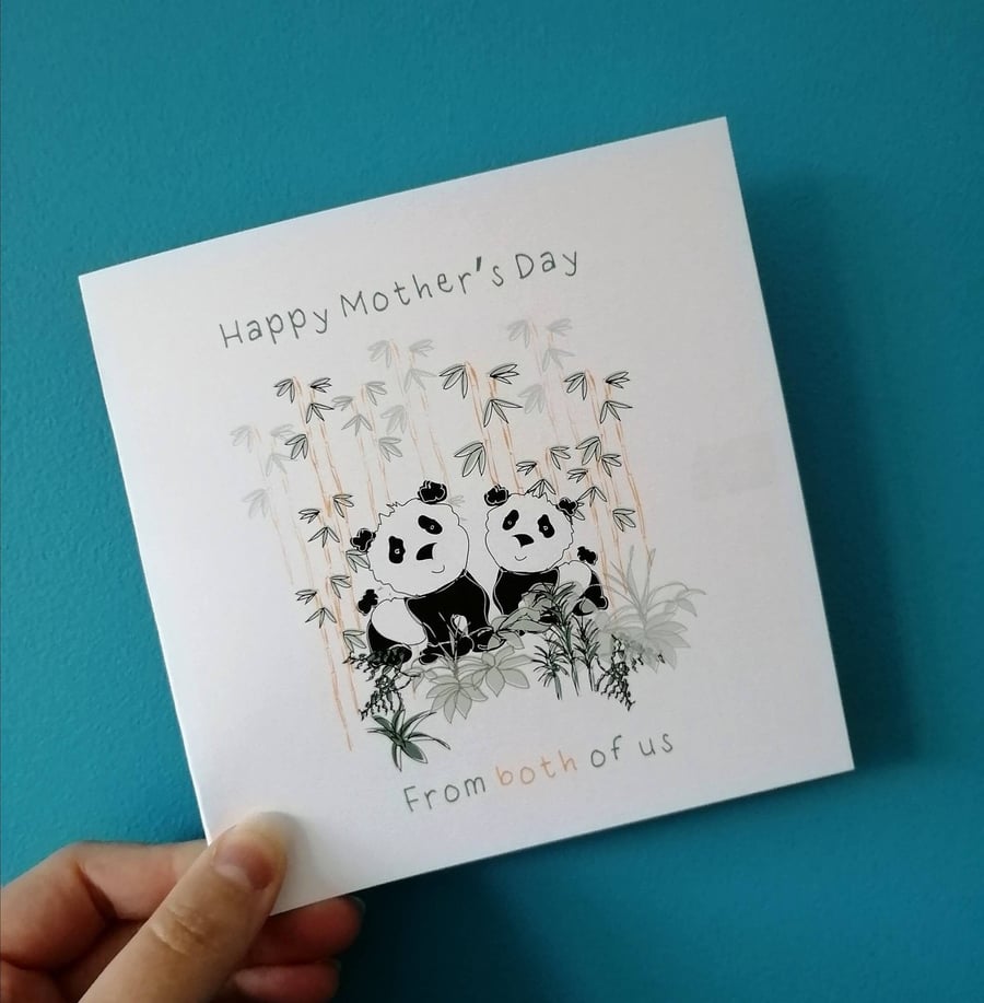 Happy mothers day from both of us card, Card for mum, mom, panda card,