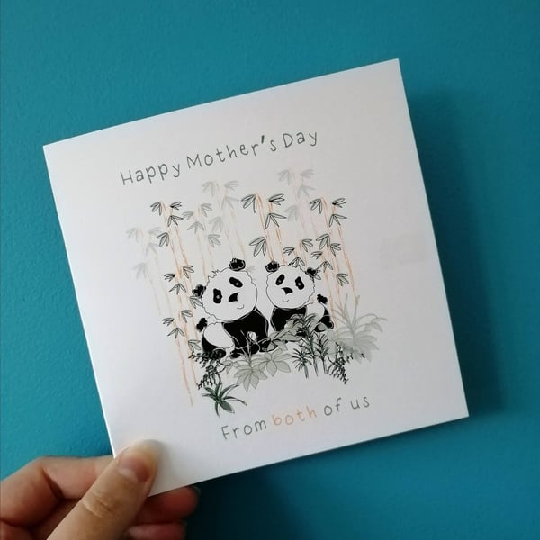 Happy mothers day from both of us card, Card for mum, mom, panda card,