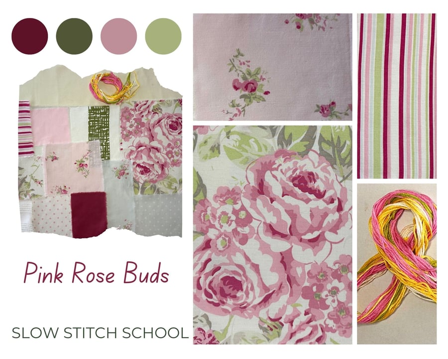 Slow Stitching Scroll Kit - Pink Rose Buds