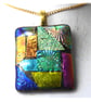 Dichroic Glass S008 Supersize Patchwork Pendant with Gold plated chain - Image 2