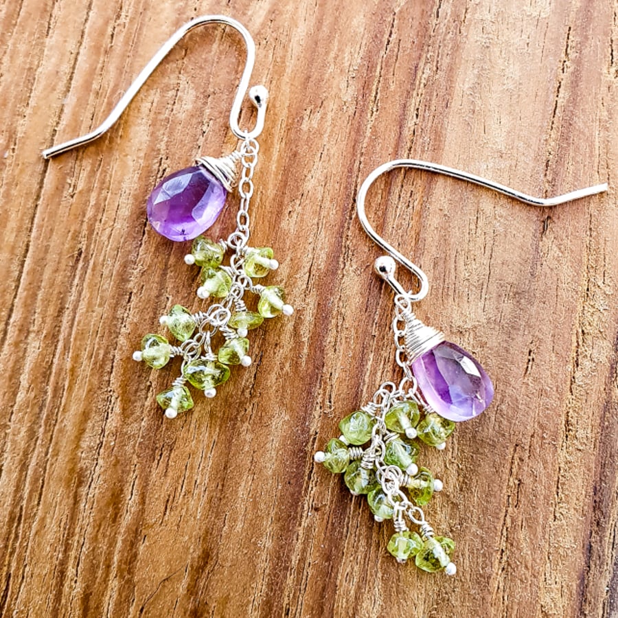 Peridot and Amethyst Sterling Silver Earrings