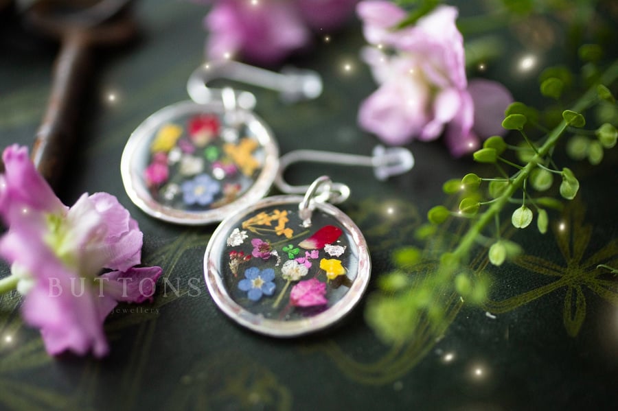 Real Flower Earrings - Flower Confetti - Sterling Silver Pressed Flower Earrings