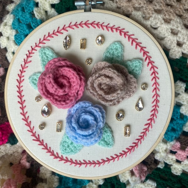 Floral Crochet Embroidery Hoop Wall Hanging