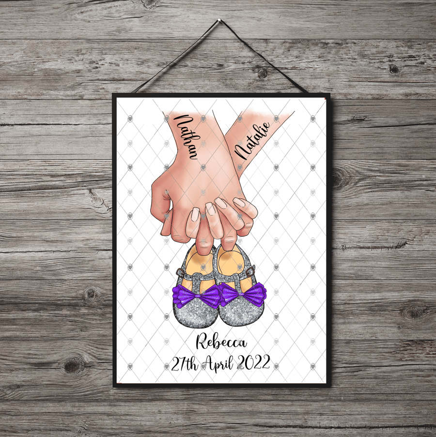 New Baby Girl Shoes A4 Print, Congratulations Baby Girl Custom Print