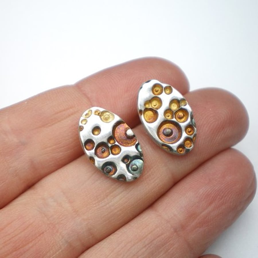 Oval Coral Texture Silver Post Earrings