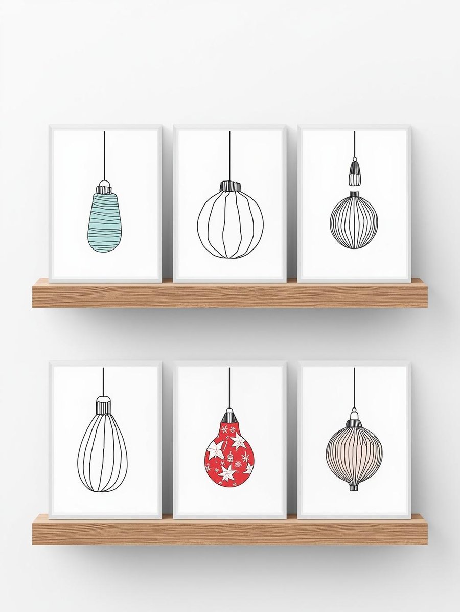 Pack of 6 - Luxuary Christmas Cards  - A6 White Linen Note Card & Envelope Set
