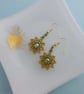 Green and Gold Beaded Sunflower Earrings - Image 3