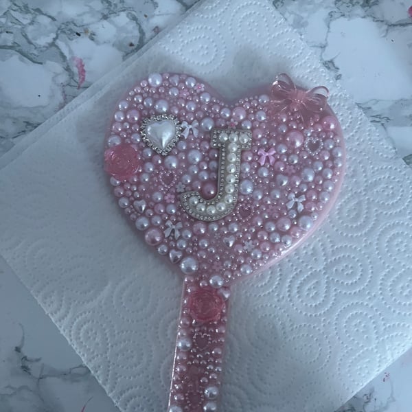 Handheld Glam MIrror Initial-J