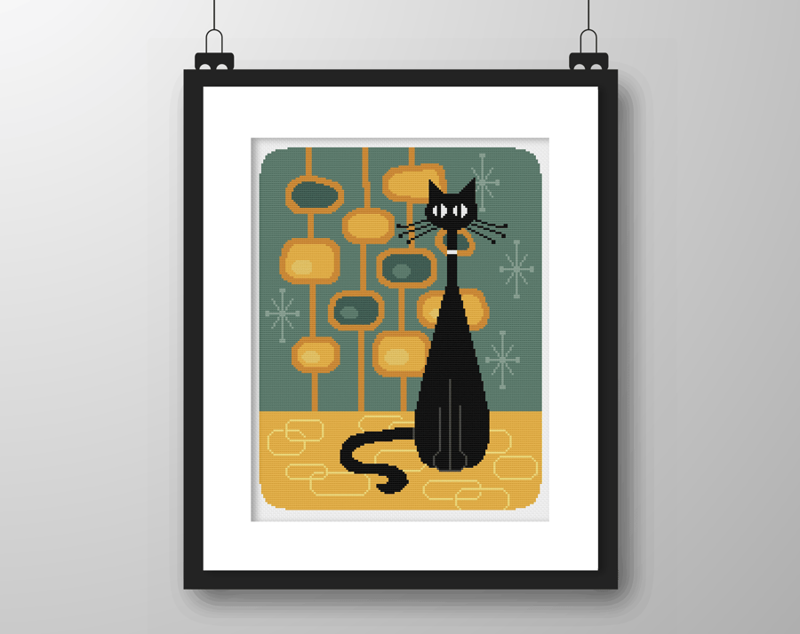 022 - Atomic Mid-Century Modern Styled Cat - Contemporary Retro - CS Pattern