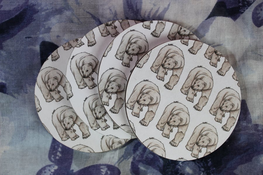 Polar Bear Pattern Handmade Wooden Round Drinks Coaster 