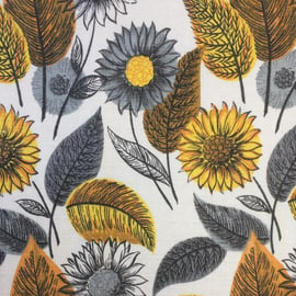 50s 60s Mid Century Yellow Grey Daisy Barkcloth  VIntage fabric Lampshade option