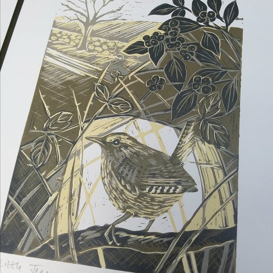 Little Jenny Wren - linoprint