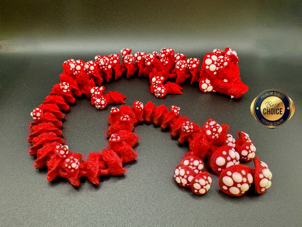 3D Printed Articulated Mushroom Dragon, Flexible Fidget Model, Anxiety Model, Gi