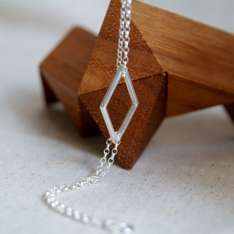 Geometric Silver Bracelet, Diamond Shape, Rhombus, Handmade Sterling Silver