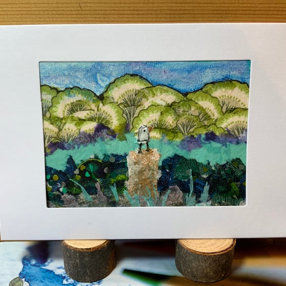 Abstract Landscape Mixed Media Framed Art Card.