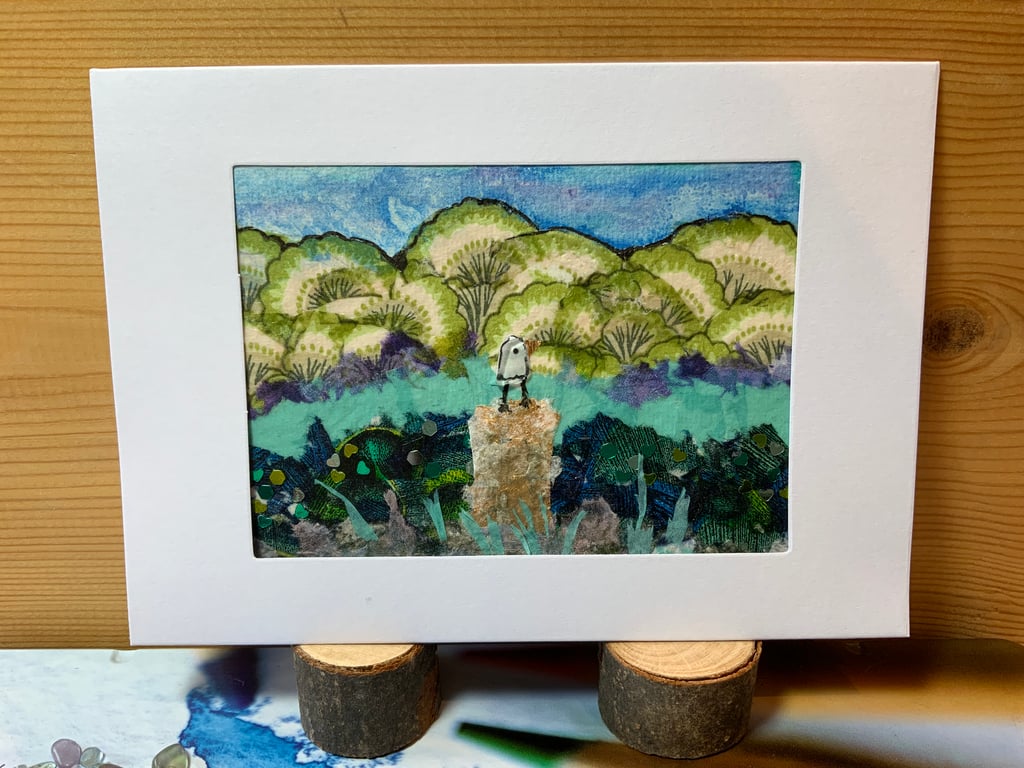 Abstract Landscape Mixed Media Framed Art Card.