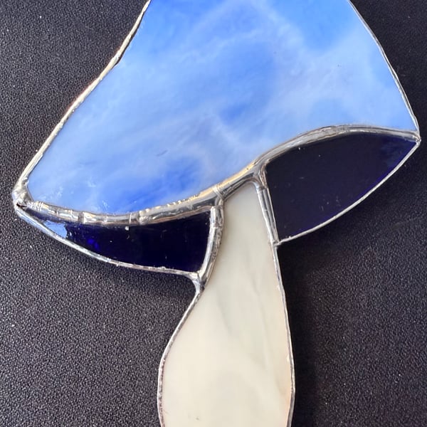 Stained glass mushroom - mottled blue cap with cobalt blue gills