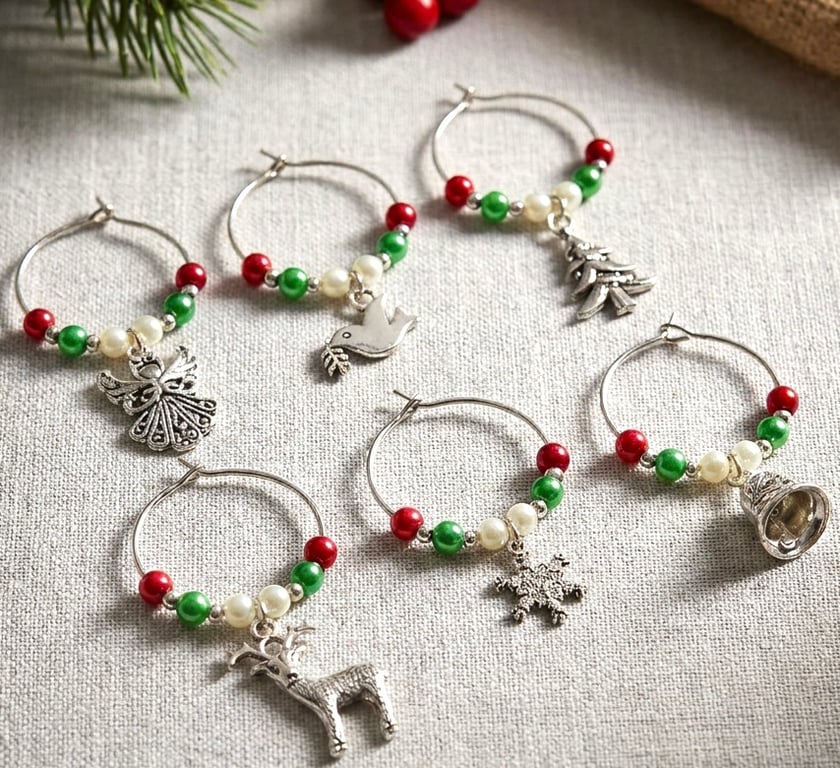 Red and Green Handmade Festive Wine Glass Charms