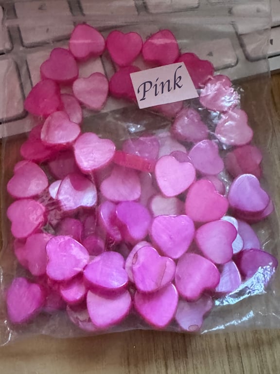 10 x Pink Mother of Pearl Shell Heart Charm Beads 11mm