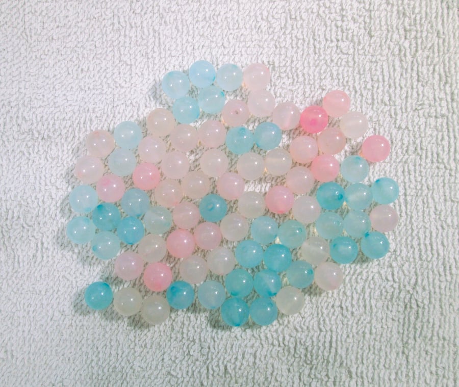 Destash Pink and blue agate 8mm gemstone crystal beads grade A