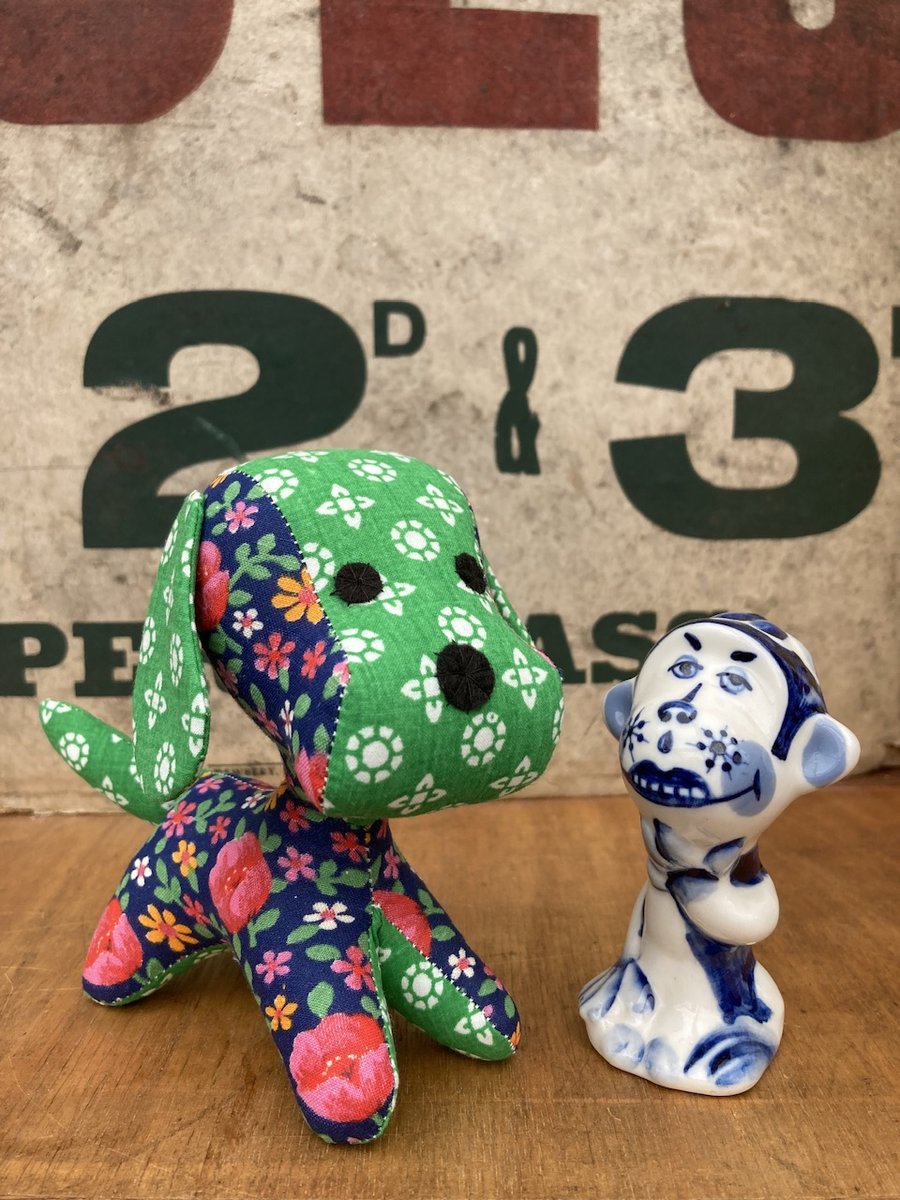 Bobbo Doggo the Vintage Fabric Pup (green and blue) 