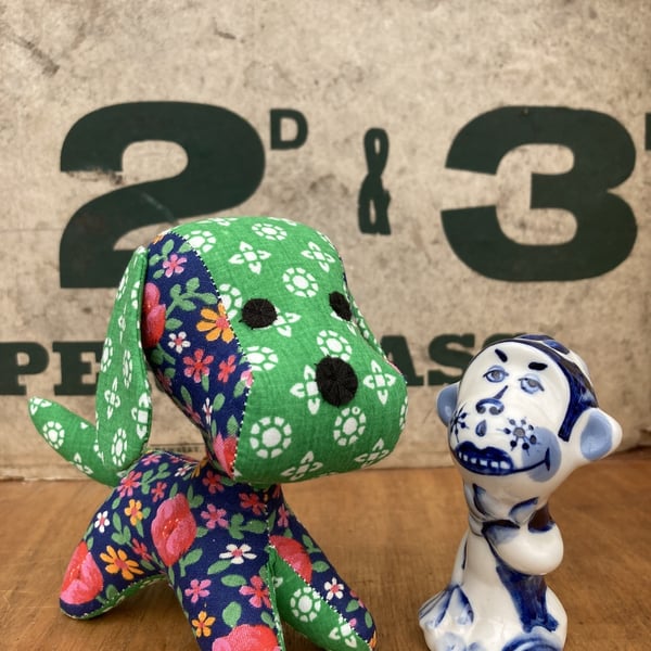 Bobbo Doggo the Vintage Fabric Pup (green and blue) 