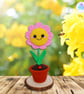Crochet smiley flower in pot. Crochet flower. Flower desk buddy. 