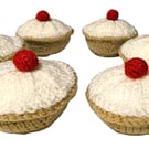 Handmade knitted set of 6 cherry bakewell tarts