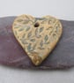 Medium Old Gold Leaf Texture Heart Shaped Ceramic Pendant - Image 1