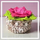 Handmade Crochet Flower Coasters Set of 6 with Basket