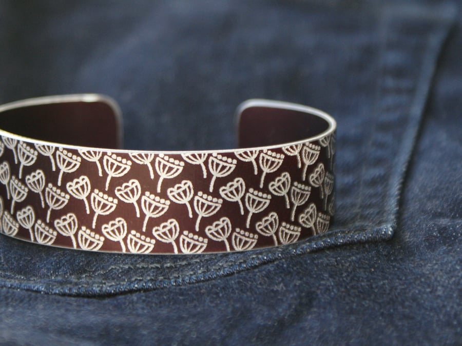 Dark plum aluminium cuff - seed head pattern