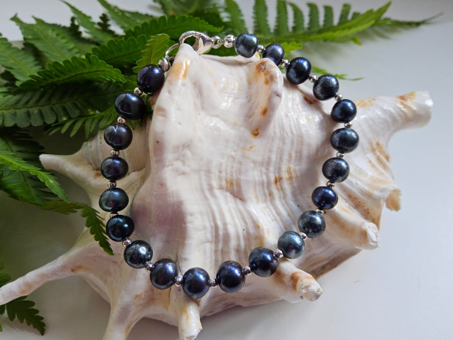 Peacock Freshwater Pearl Sterling Silver Bracelet