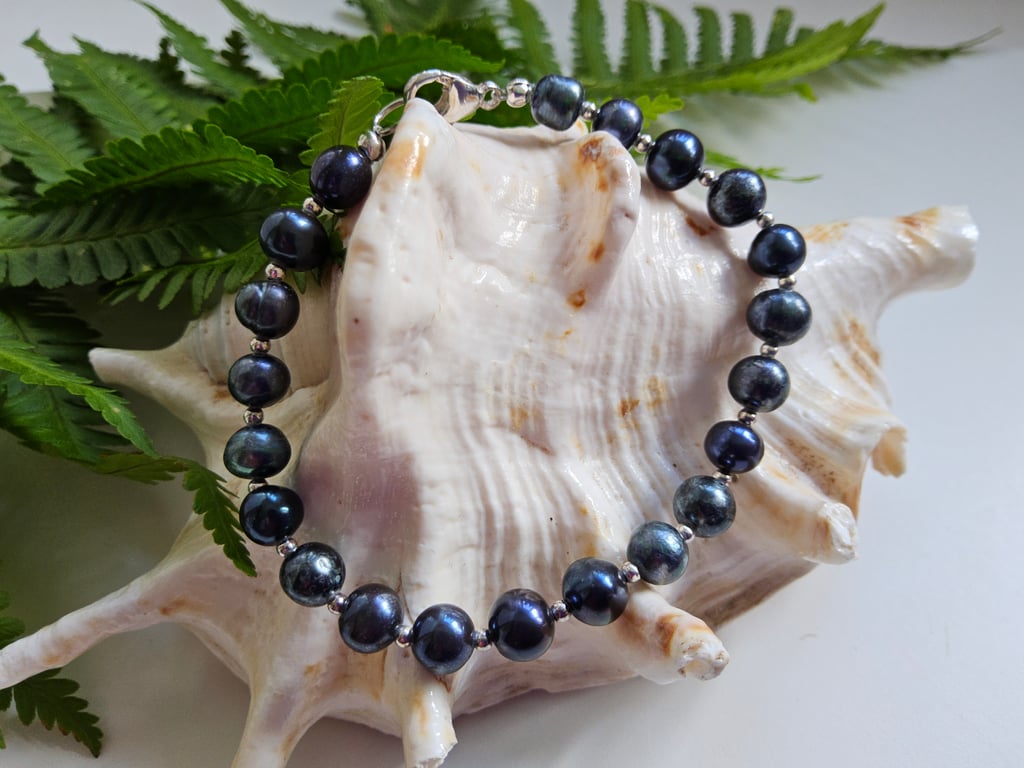 Peacock Freshwater Pearl Sterling Silver Bracelet
