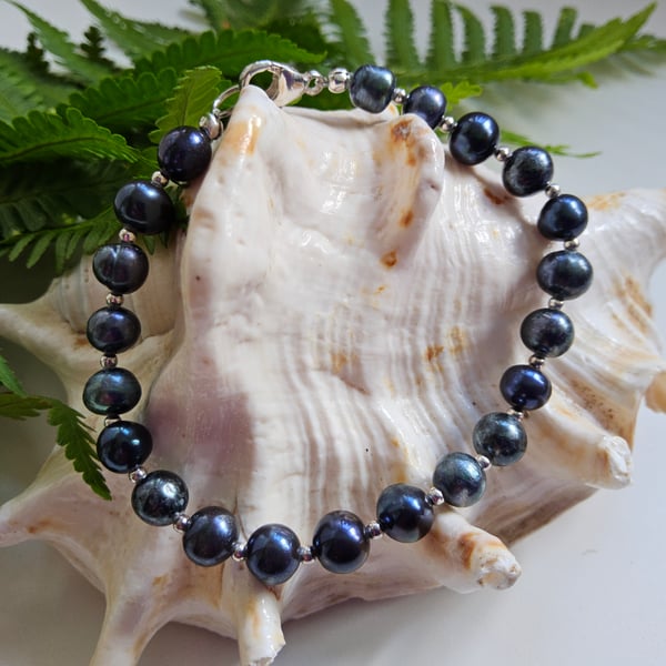 Peacock Freshwater Pearl Sterling Silver Bracelet