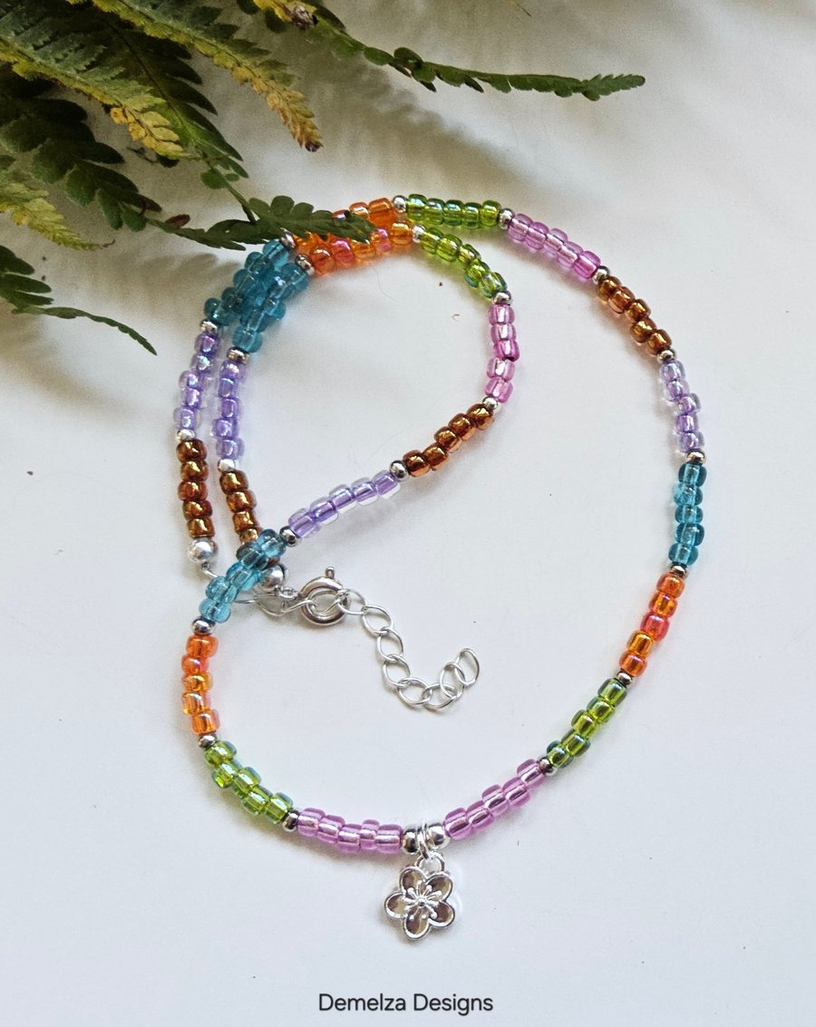 Boho Colourful Flower Seed Bead Multicoloured Necklace 