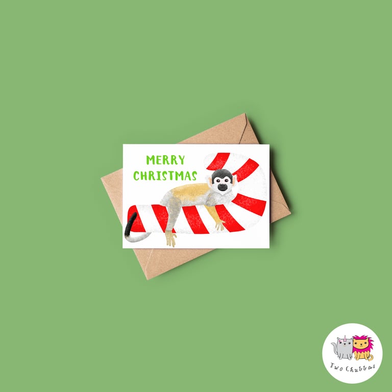 Squirrel Monkey Christmas Card, A6 Christmas Card, Cute Animal Christmas Card
