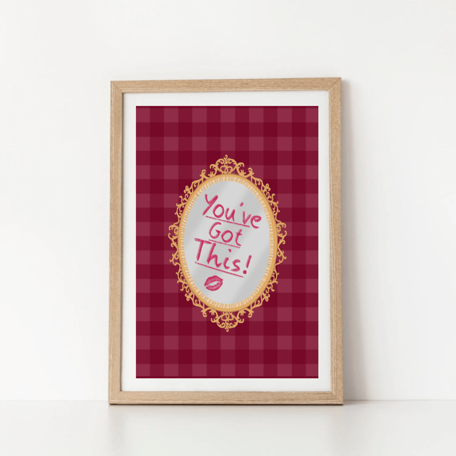 “You’ve Got This” Wall Art Print – Vintage Mirror & Gingham Design