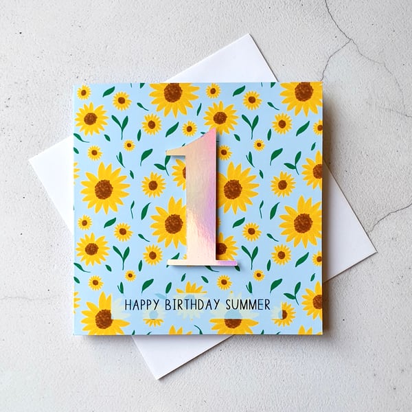 Personalised Sunflower 1st Birthday Card, Kids Age Card