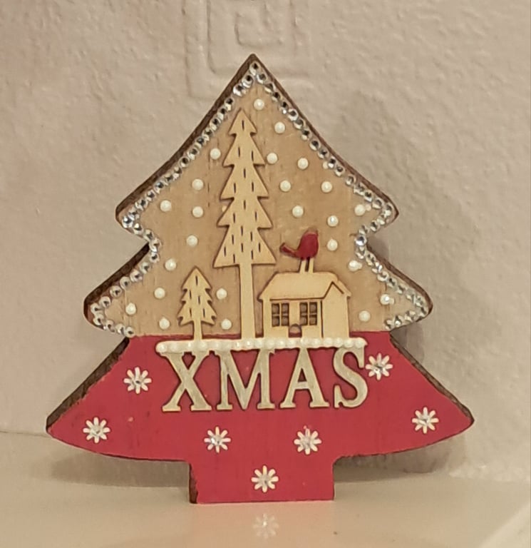 Xmas Tree Scene Wooden Ornament